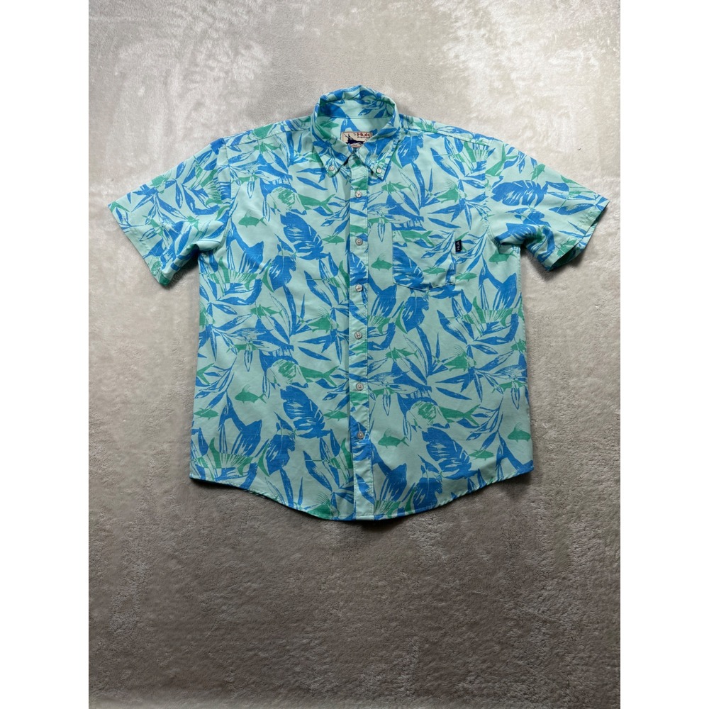 Huk Mens Performance Fishing Tropical Print Short Sleeve Shirt M Meas: 45x28